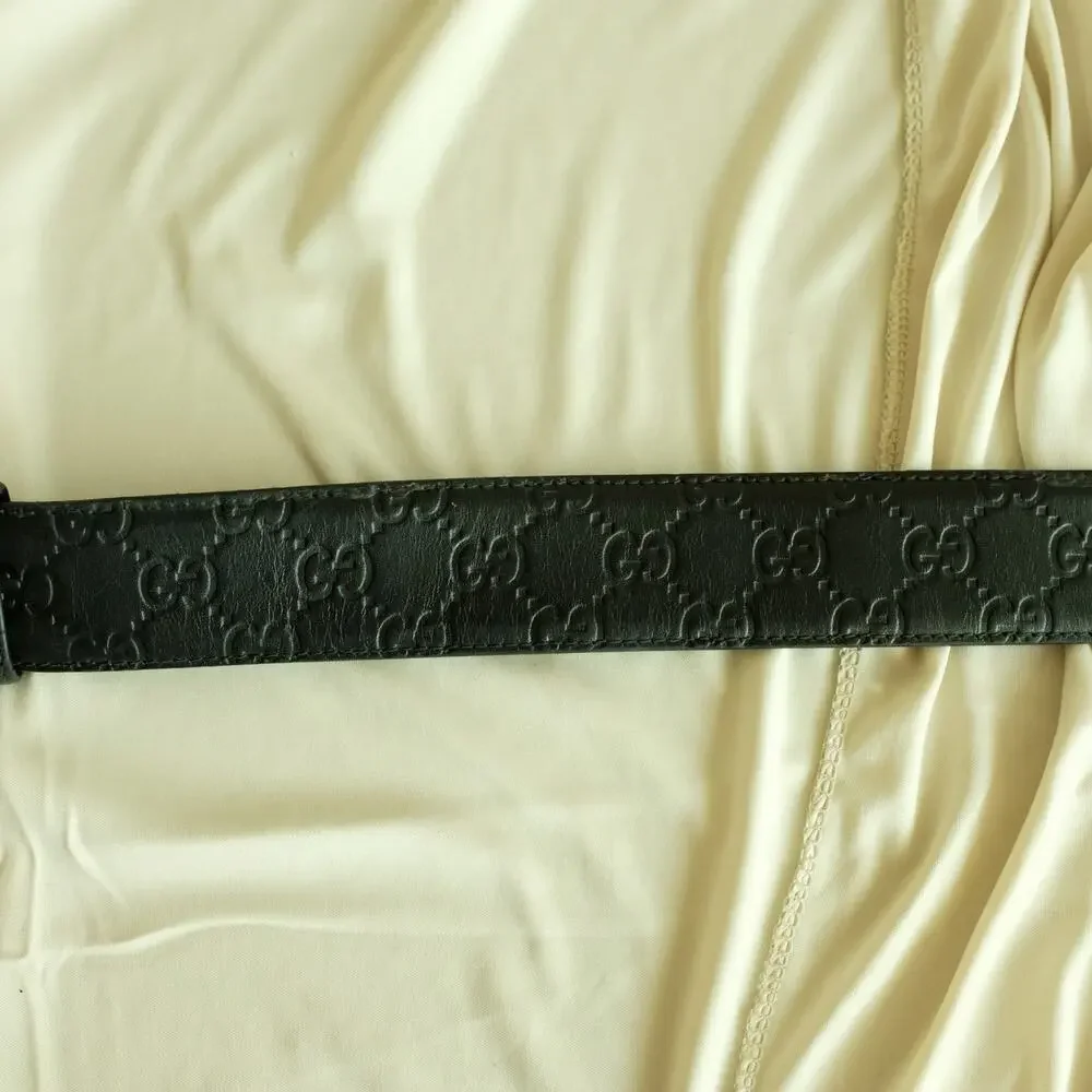 Gucci Interlocking G Belt - Black Leather, Silver Buckle, Size 95